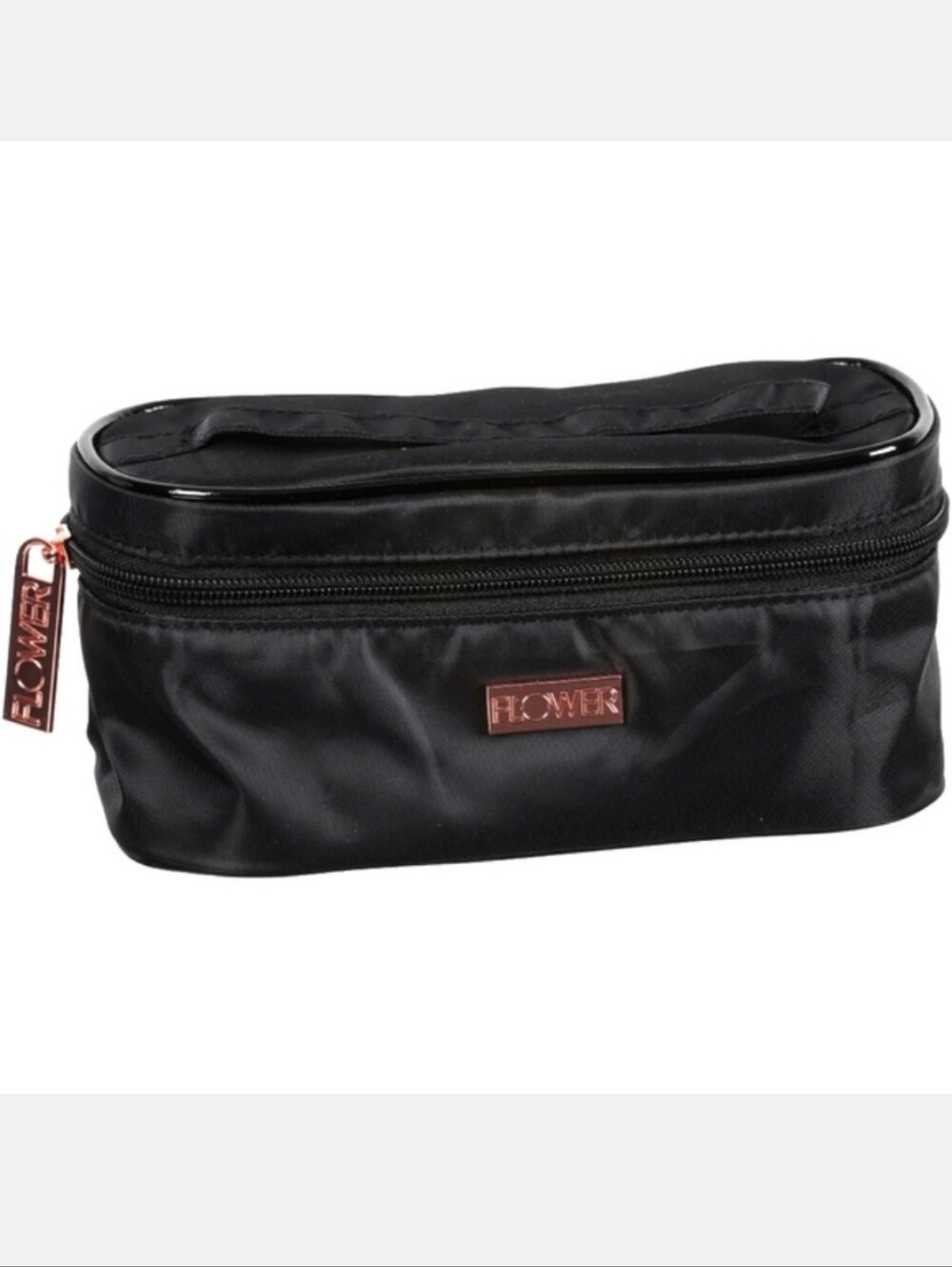NWT Small FLOWER Beauty Black Traincase Cosmetics Bag